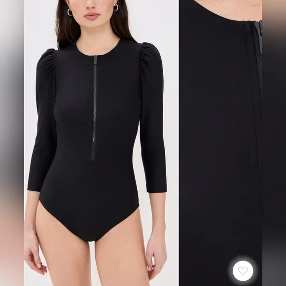 Black Long Sleeve One Piece Swimsuit - Picture 3 of 11